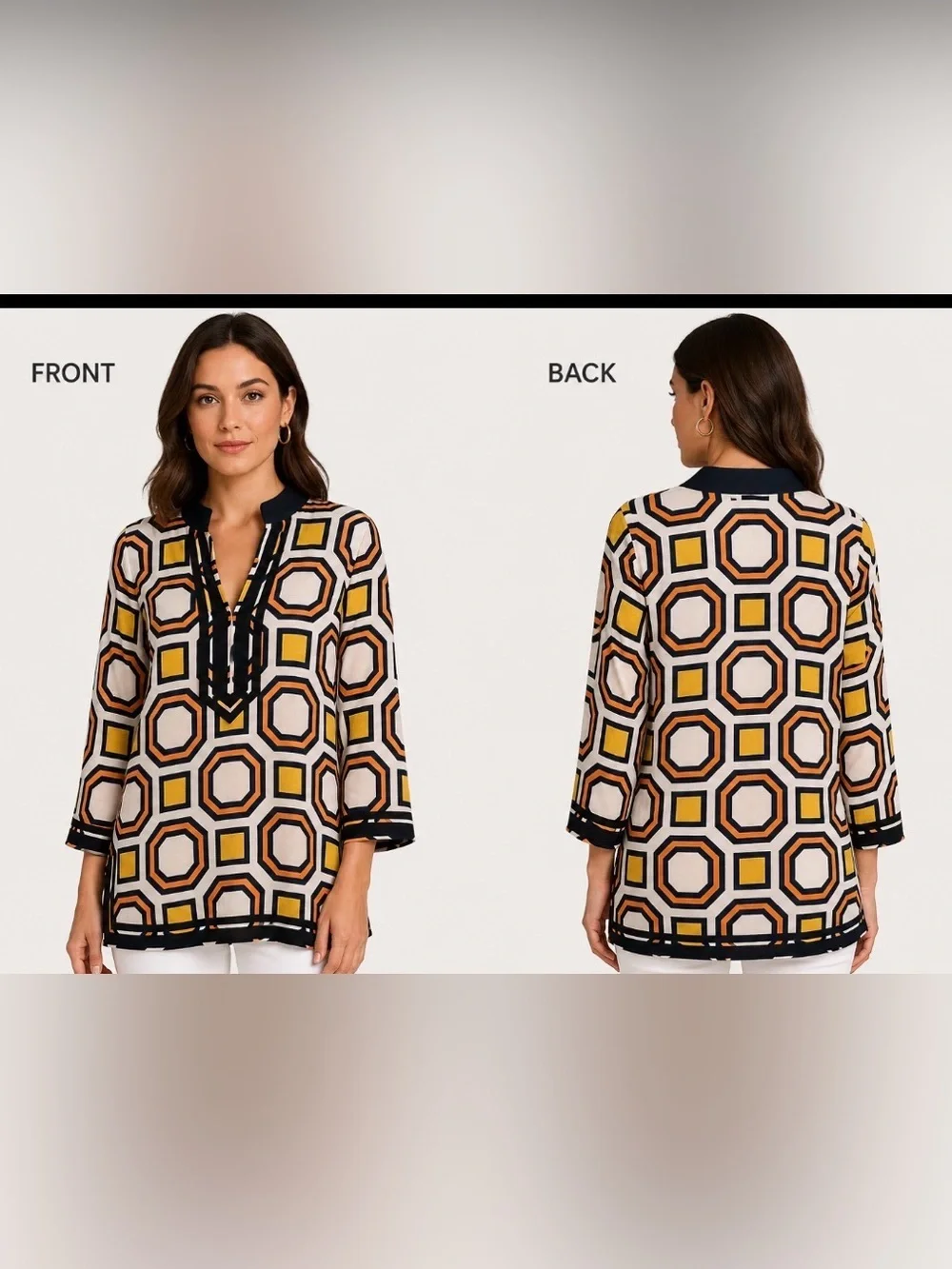 Tory Burch Geometric Print Tunic Sz M old money vacation summer resort coastal